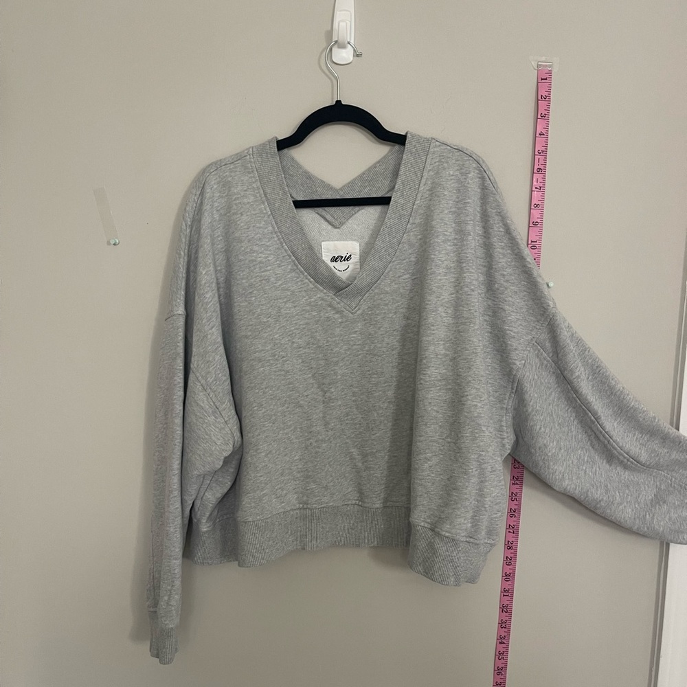 Aerie Light Gray V-Neck Cozy Sweatshirt